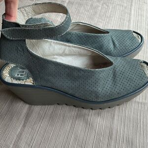 Fly London Yala Wedge Open Toe Shoes Velcro Strap Sz 41